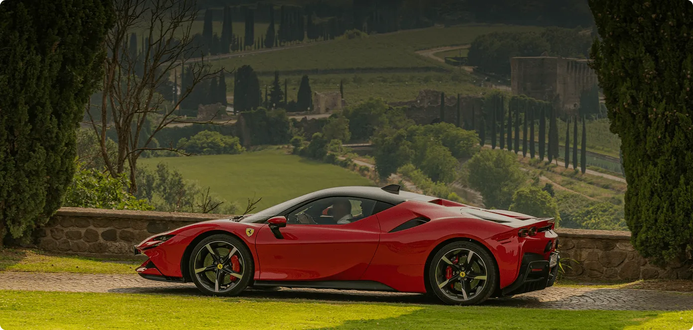 Ferrari SF90 in a scenic landscape - How It Works