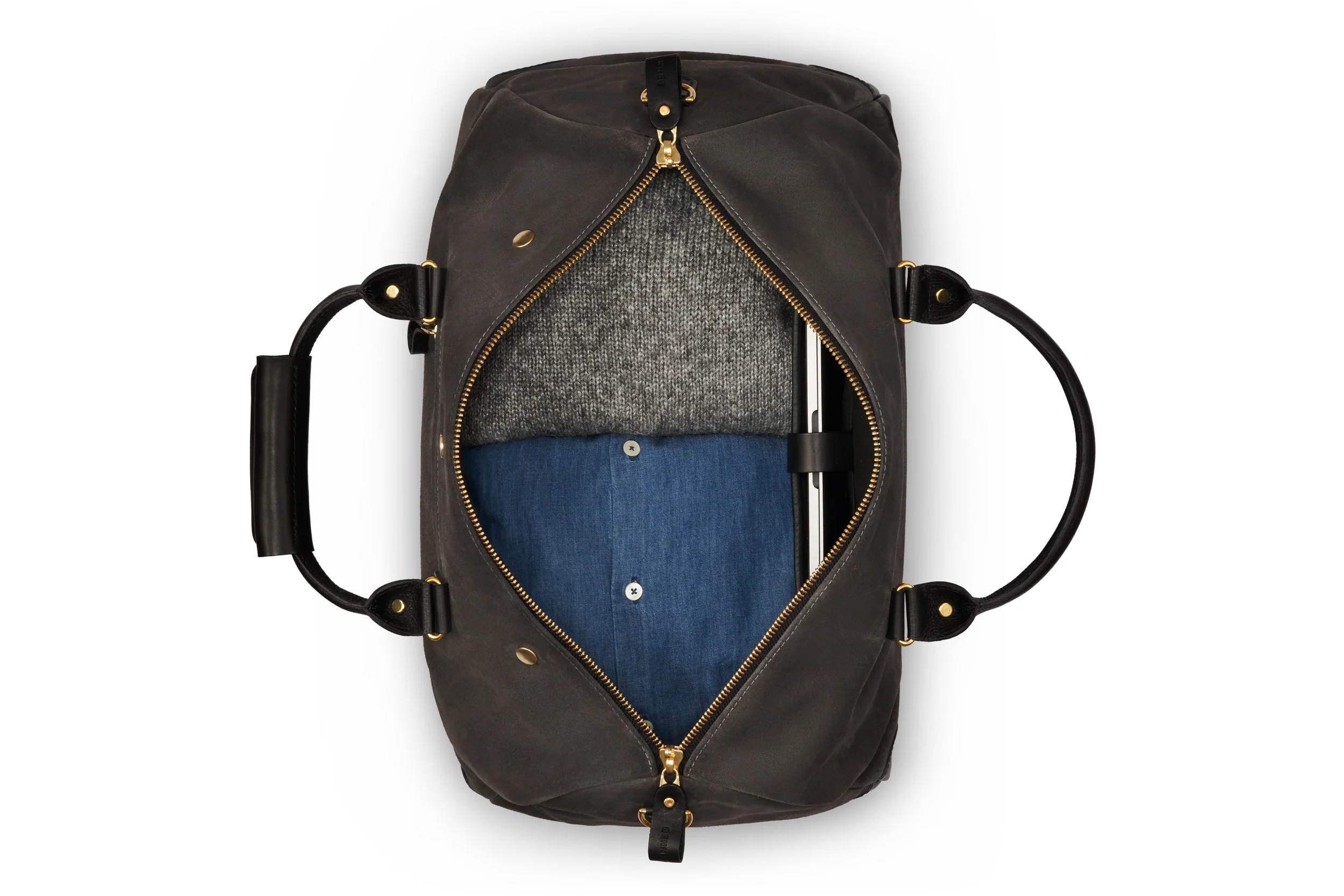 Moss Bros Men's Black Grained Leather Backpack - Backpacks